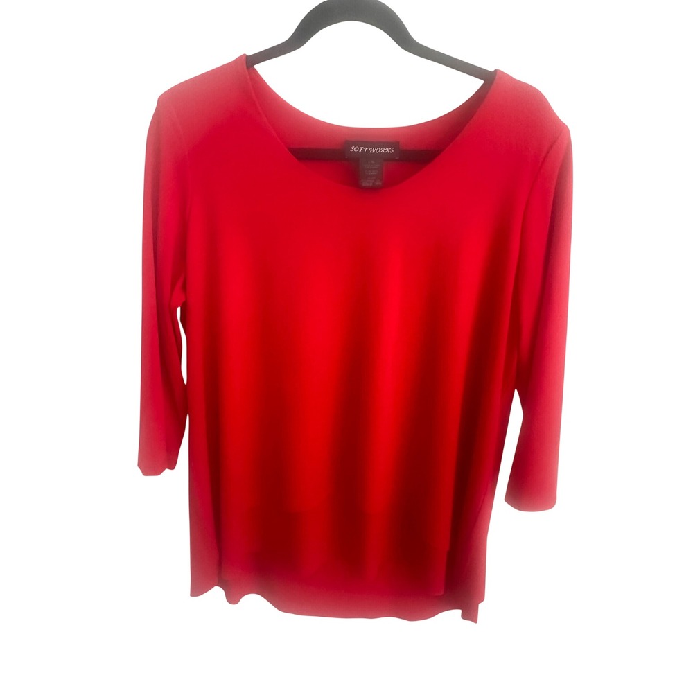 Soft Works Red Layered Tulip Back Blouse 3/4 Sleeve Top 22202-26 Large Festive